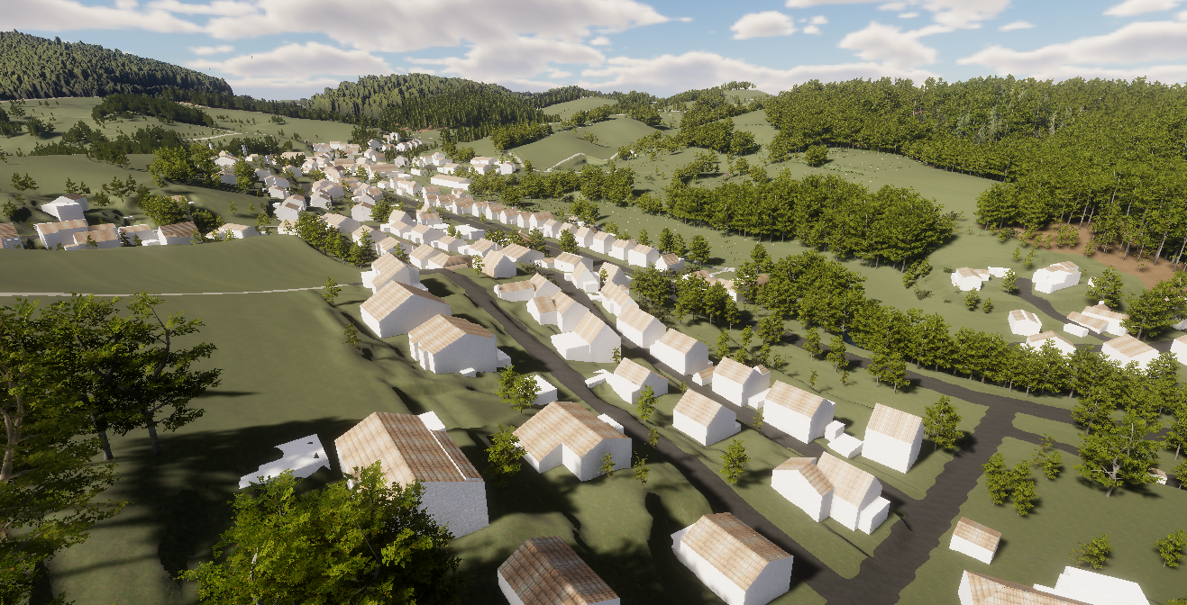 3D-Digital-Twin: Vogelperspektive auf das Stadtgebiet Lautertal